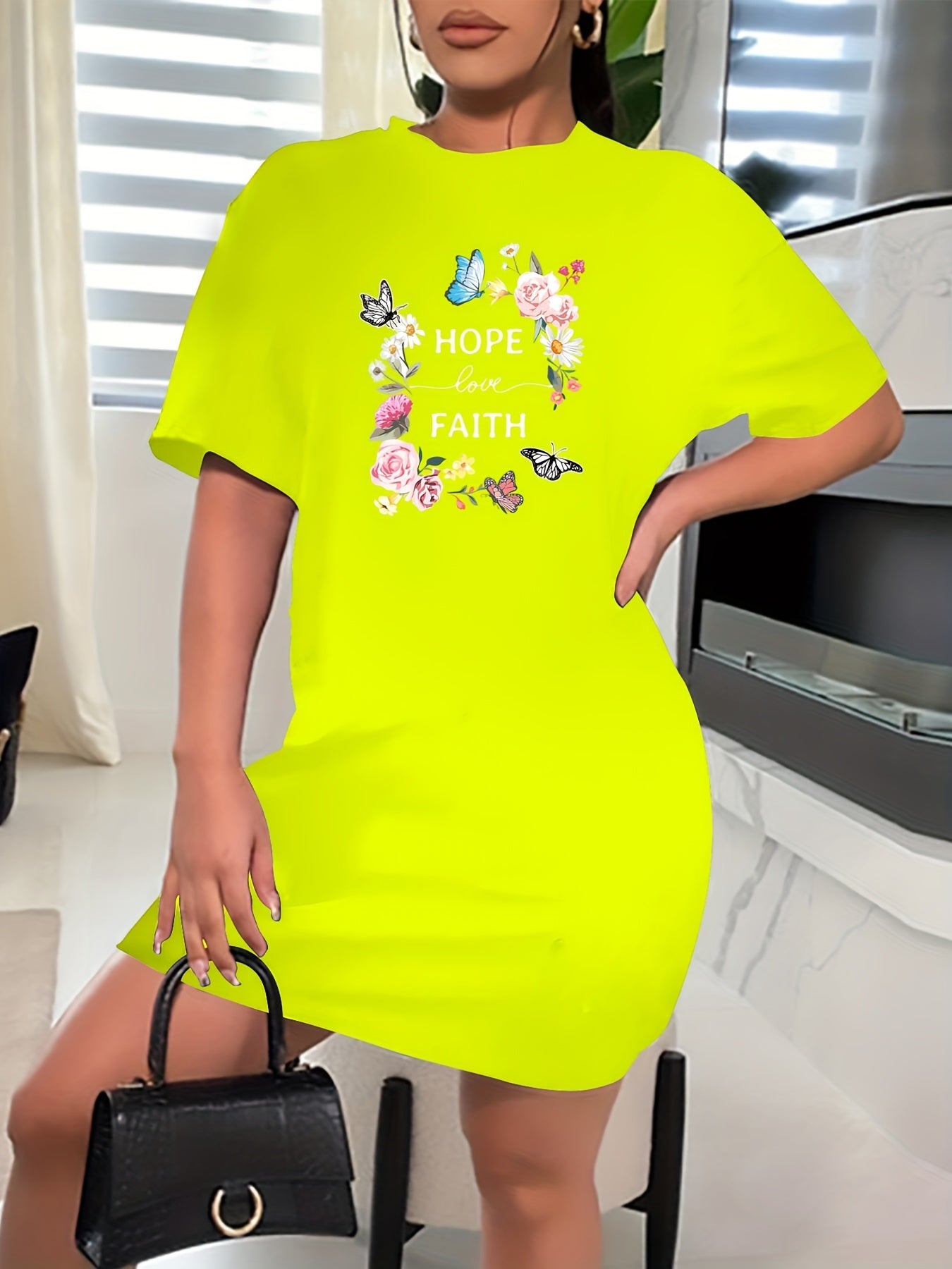 Casual Dress Women's Plus Floral Butterfly Print Short Sleeve Dress