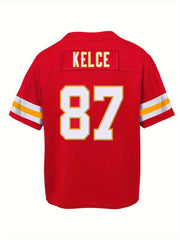 Youth 87 Red Football Jersey V neck Short Sleeve Uniform