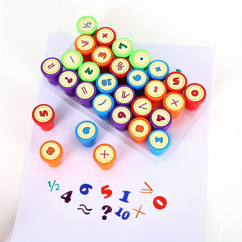 26pcs Alphanumeric Cartoon Stamp Drawing Ink Teaching Aids