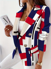 Chain Print Lapel Blazer Casual Long Sleeve Work Office Outerwear
