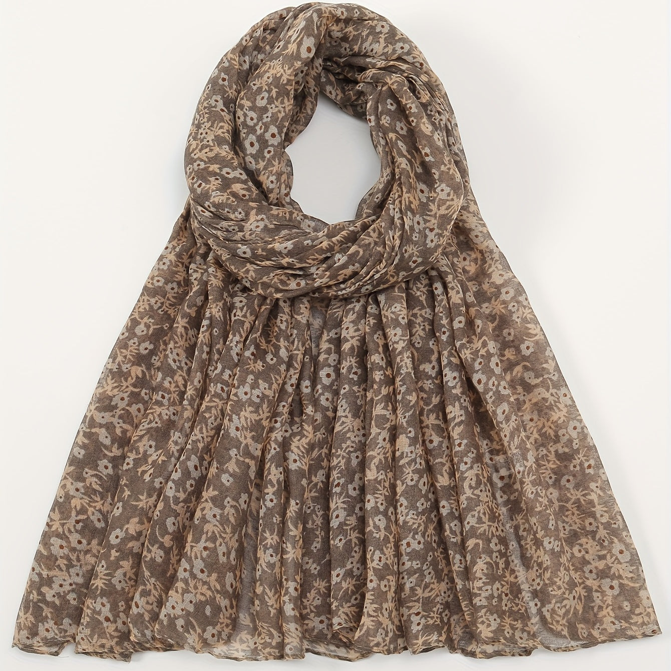 Floral Print Brown Scarf Vintage Casual Shawl Boho Solid