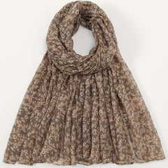 Floral Print Brown Scarf Vintage Casual Shawl Boho Solid