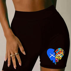 Colorblock Heart Print High Rise Biker Shorts