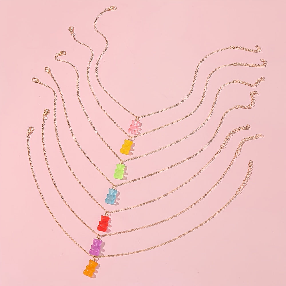 7pcs Cartoon Bear Golden Chain Necklace Jewelry Set