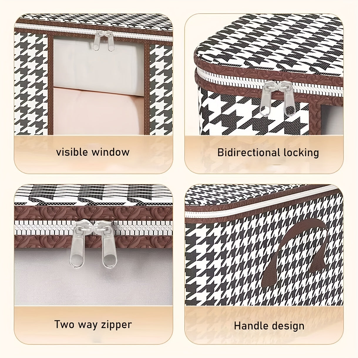 Houndstooth Storage Box Zipper Dustproof Clothes Organizer