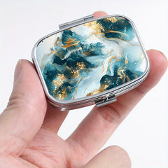 Vintage Marble Print Square Pill Organizer with 2 Compartments