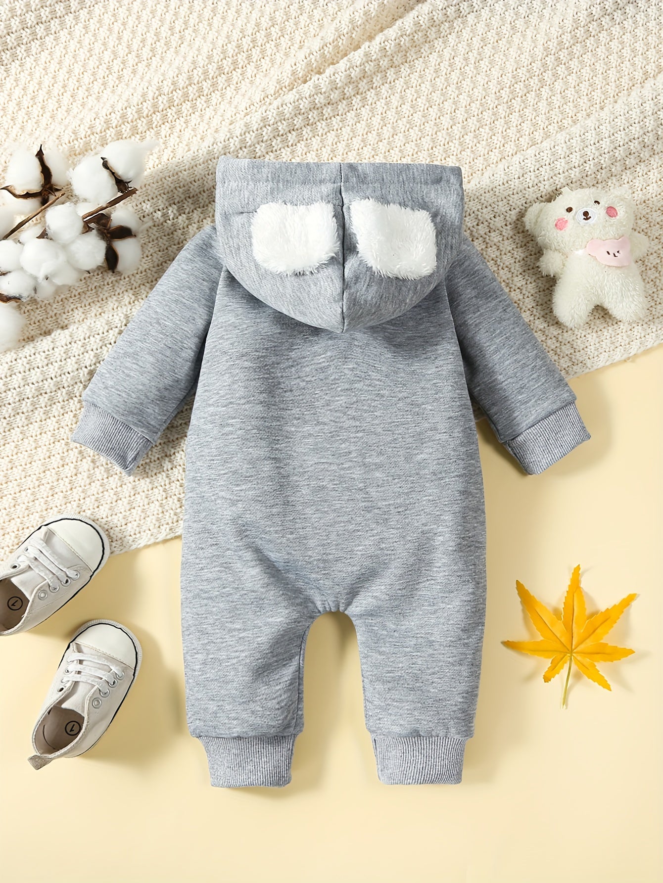 Toddler Cloud Print Jumpsuit With Ears Thermal Bodysuit