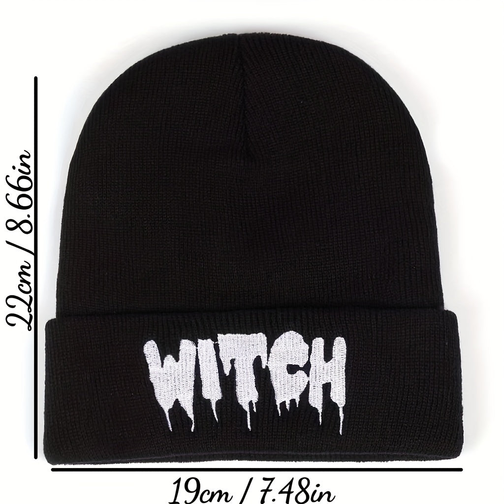 Halloween Witch Punk Hat Embroidered Knitted Warm Hat
