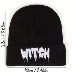 Halloween Witch Punk Hat Embroidered Knitted Warm Hat
