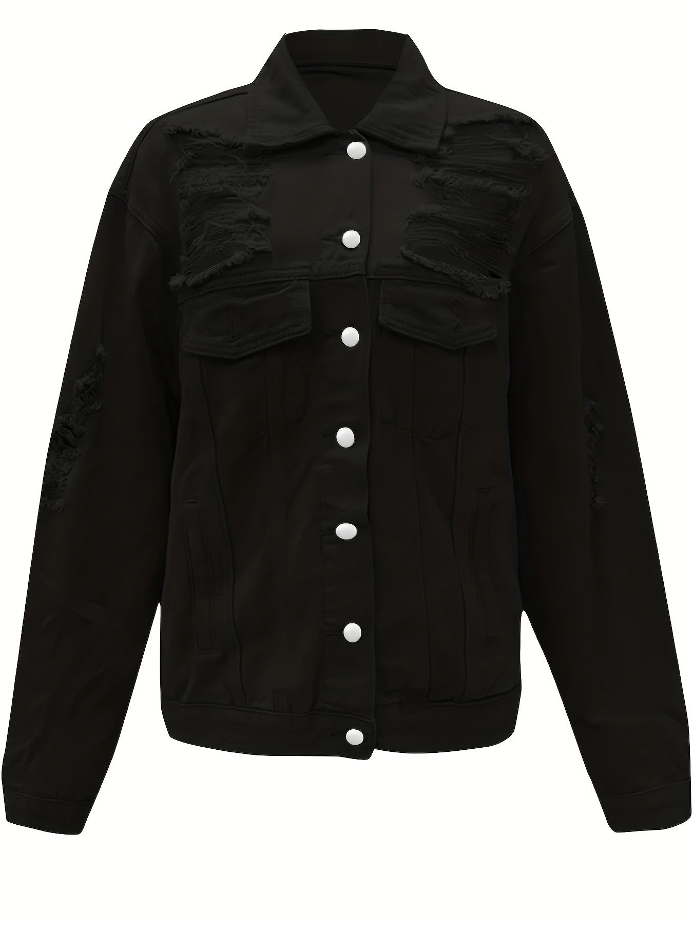 Plus Size Skull Print Ripped Denim Jacket