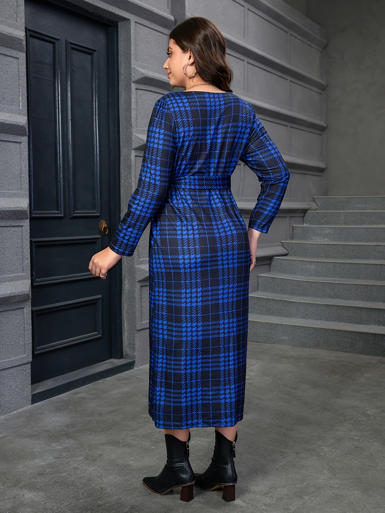 Plaid Print Maxi Dress With Belt