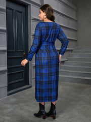 Plaid Print Maxi Dress With Belt