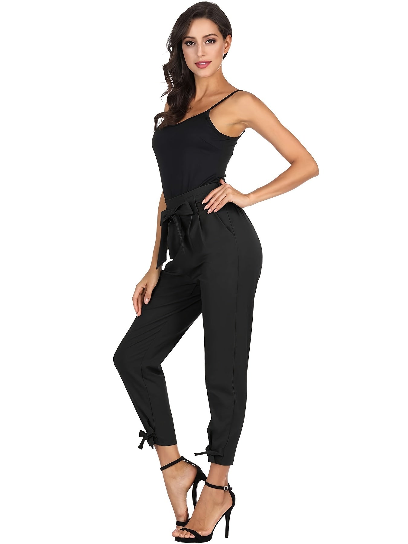 Bowknot Cropped Pants Solid Casual Pants For Spring & Summer
