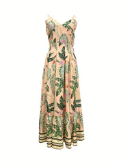 Vintage Plants Print Maxi Dress Sleeveless Cami