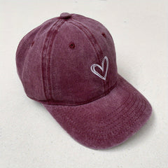 Love Embroidery Washed Cap Soft Top Vintage Baseball Cap