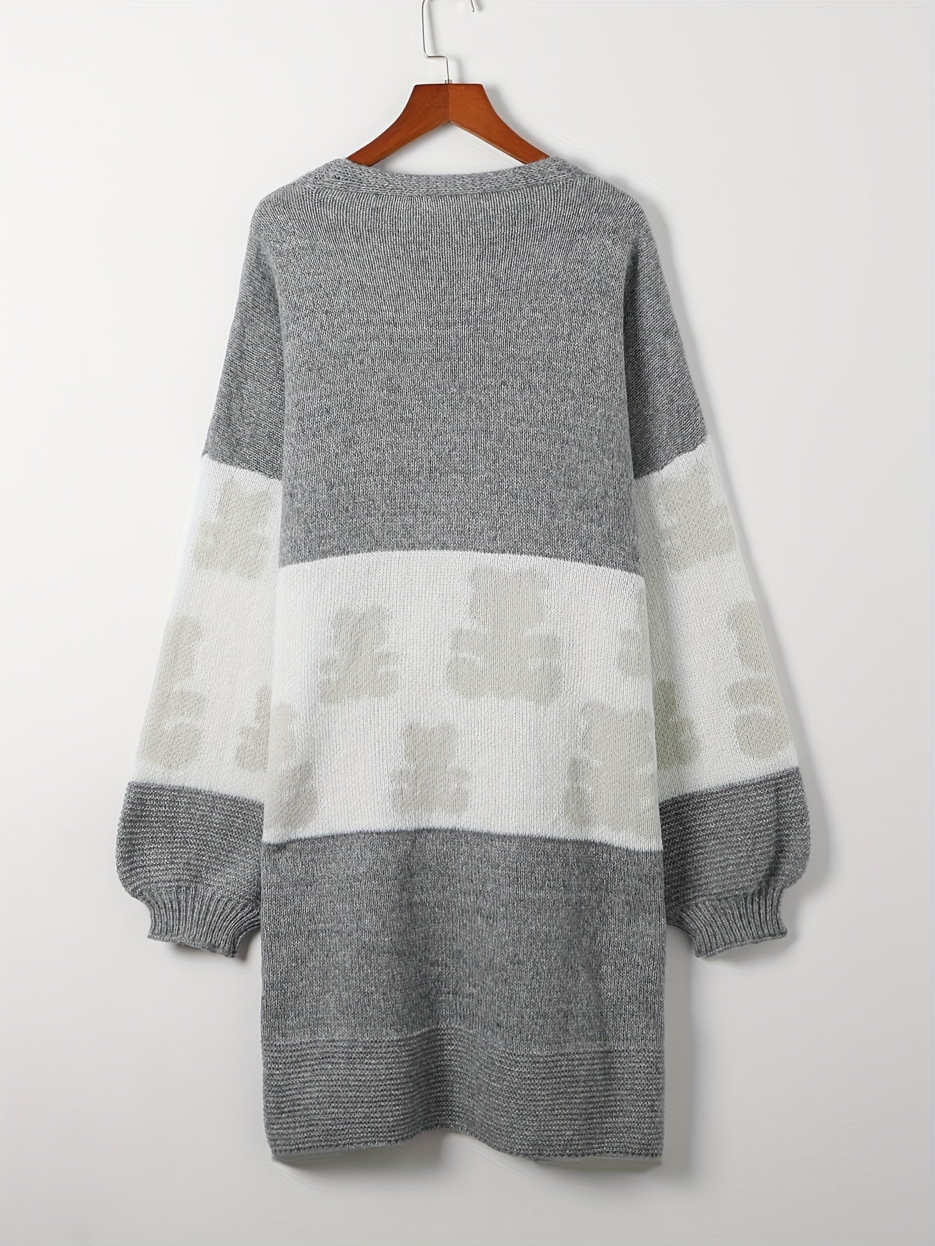 Colorblock Bear Print Cardigan