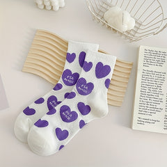 5 Pairs Heart Print Socks Comfy Women's Stockings & Hosiery