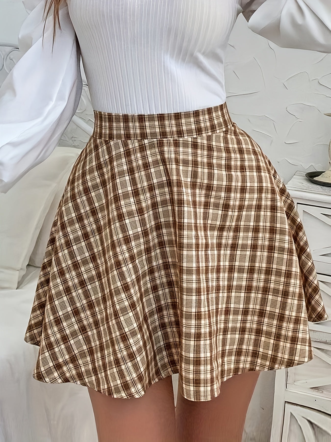 Plaid Print Slim Waist Skirt Sexy Mini Summer Vacation Women's Clothing