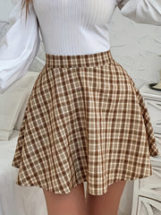 Plaid Print Slim Waist Skirt Sexy Mini Summer Vacation Women's Clothing