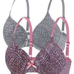 2pcs Solid & Leopard Push Up Bras Women's Lingerie