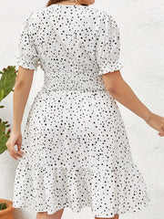 Dot Print Puff Sleeve Smock Dress