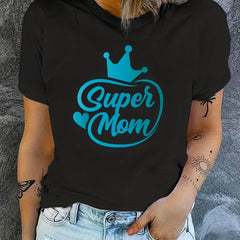 Mom Letter Graphic Crew Casual Sports T-Shirt