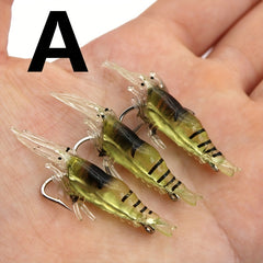 Luminous Soft Silicone Shrimp Baits with Iron Worm Hook - 50 pcs