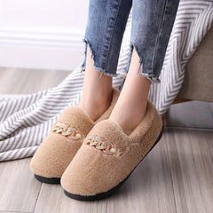 Women's Plush Chain Decor Slip On Slippers