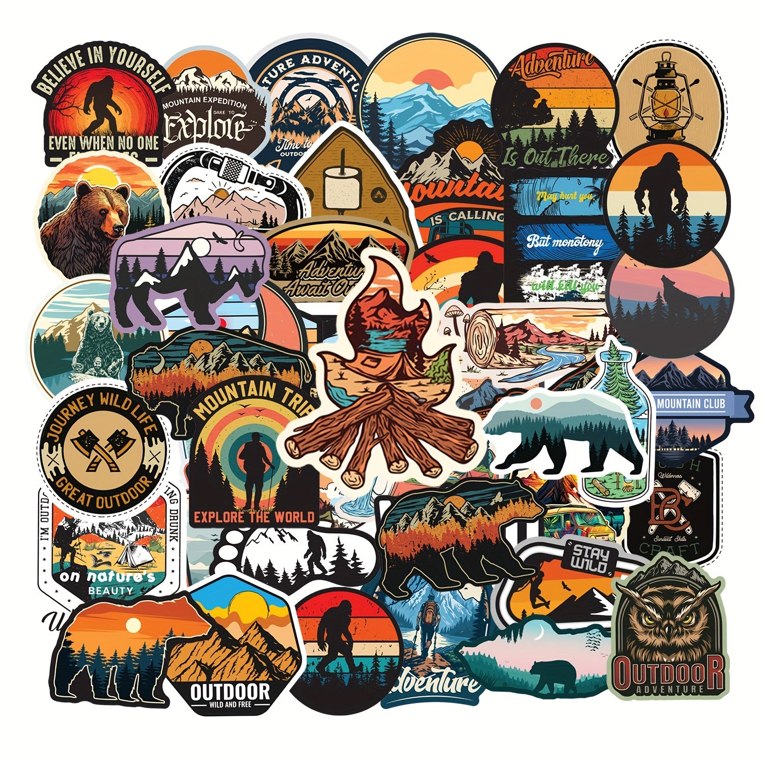 50pcs Waterproof Camping Stickers for Car Laptop Phone