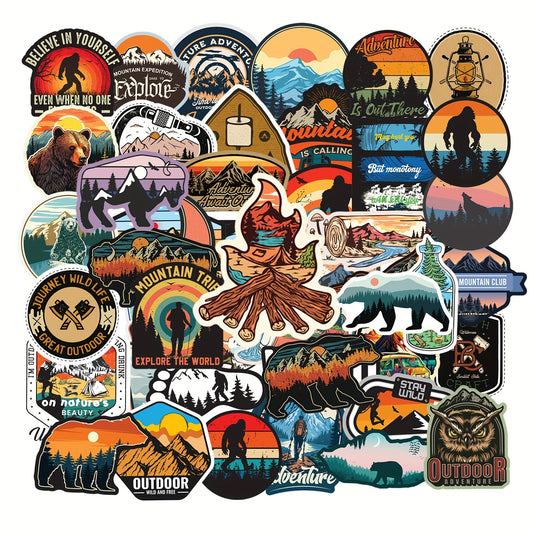 50pcs Waterproof Camping Stickers for Car Laptop Phone