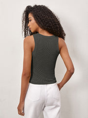 Ribbed Sports Tank Top Round Neck Sleeveless Women's Tops