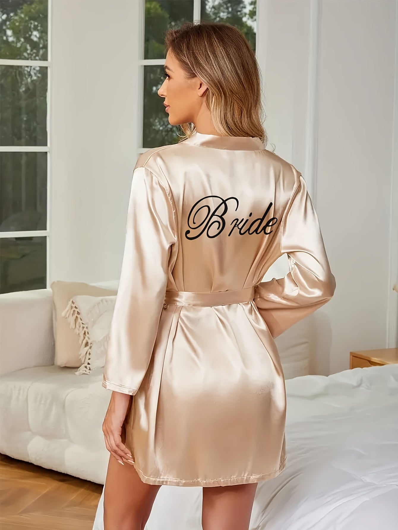 Long Sleeve V Neck Night Robe with Belt