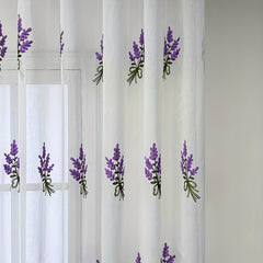 Embroidered Curtain Purple Lavender Flower Tulle Sheer Curtain