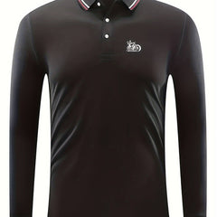 Men's Long Sleeve Haulage Motor Print Lapel Golf Tennis Sports Shirt