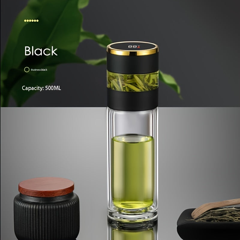 Digital Temperature Display Glass Tea Cup with Infuser