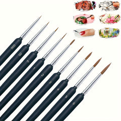 9pcs Ultra Fine Wolf Hair Detail Paintbrush Set for Watercolor Acrylic & Gouache
