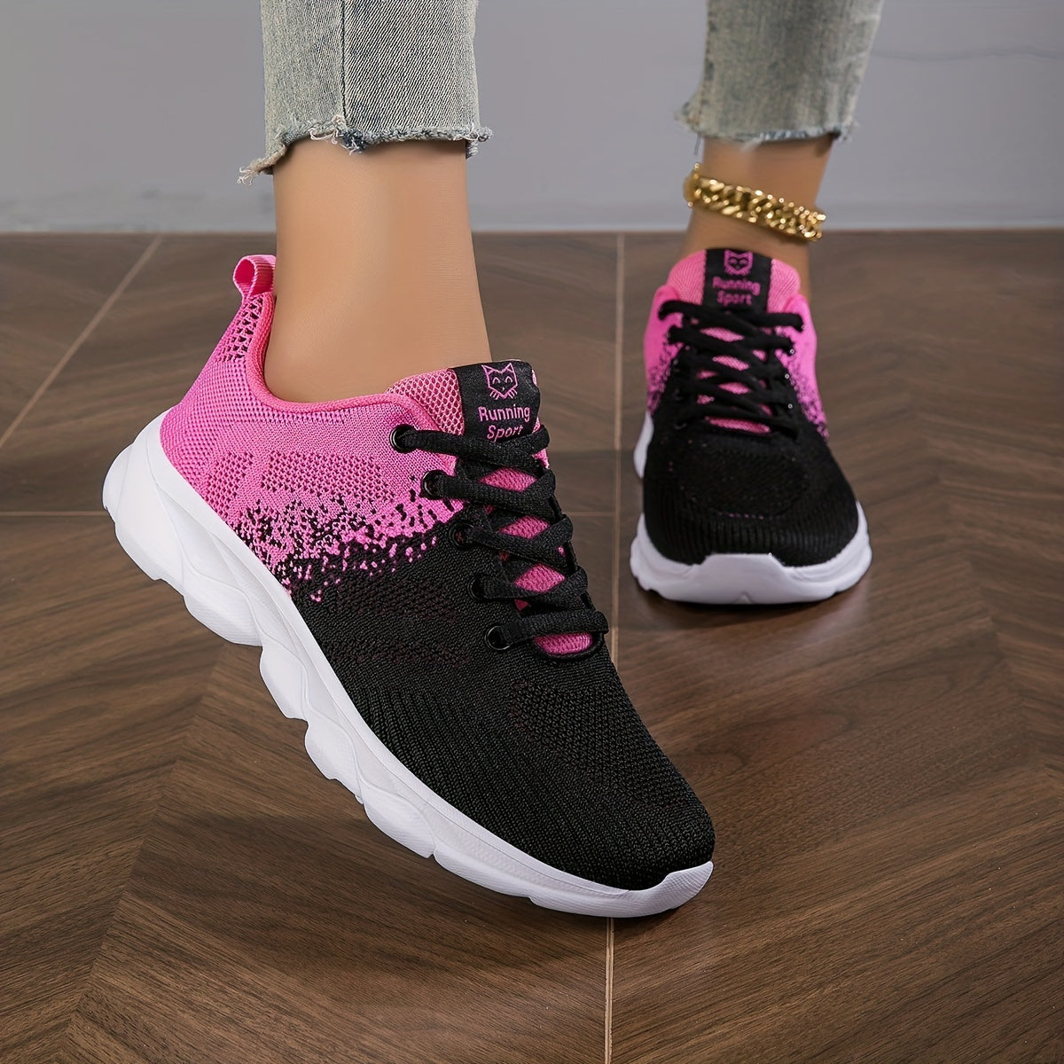 Women's Breathable Knit Sneakers Casual Lace Up Outdoor Shoes