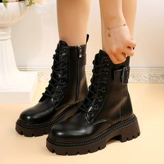 Women's Platform Combat Boots Side Zipper & Lace Up Ankle Boots