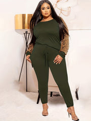 Colorblock Leopard Print Top & Leggings Set