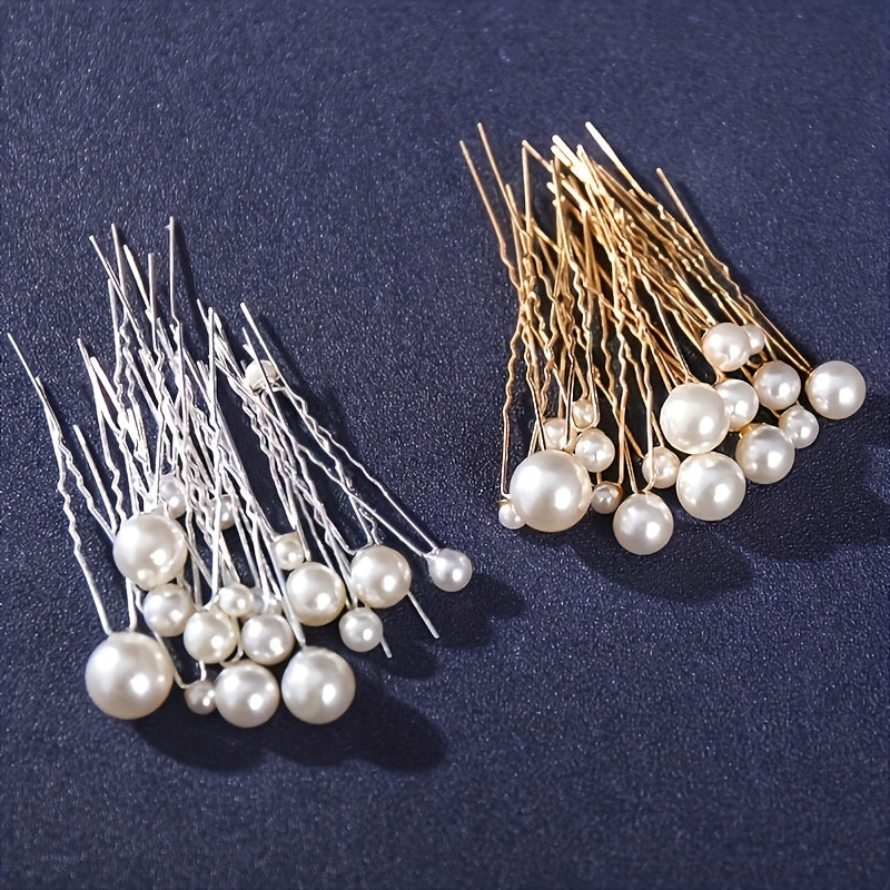 18pcs Faux Pearl U Shaped Hair Clip