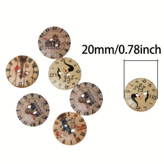 50pcs 20mm Vintage Wooden Clock Buttons Two Holes Round Sewing