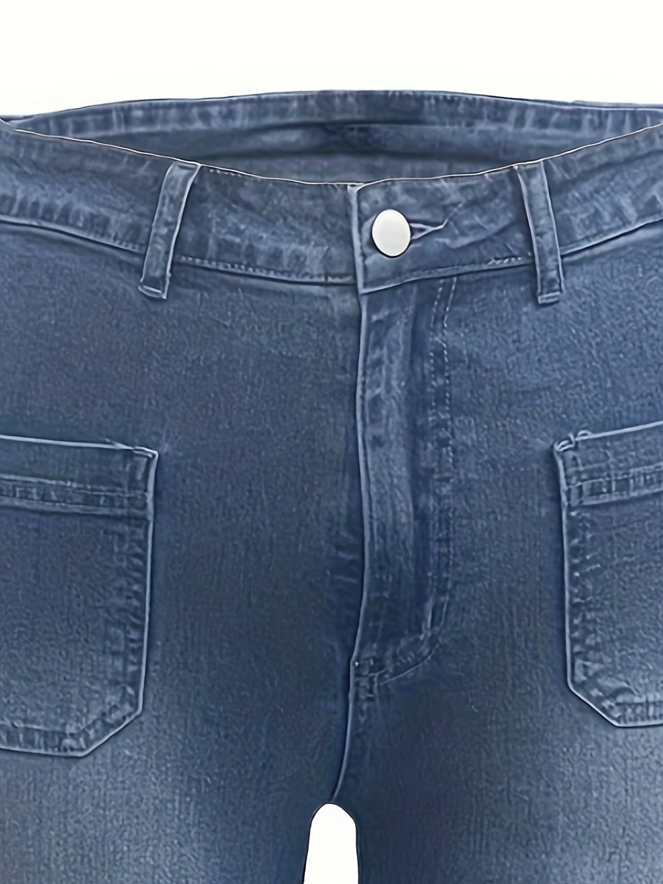 Flared Leg Jeans Washed Button Fly High Stretch