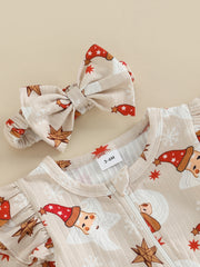 Christmas Baby Girls Hat Print Jumpsuit Set