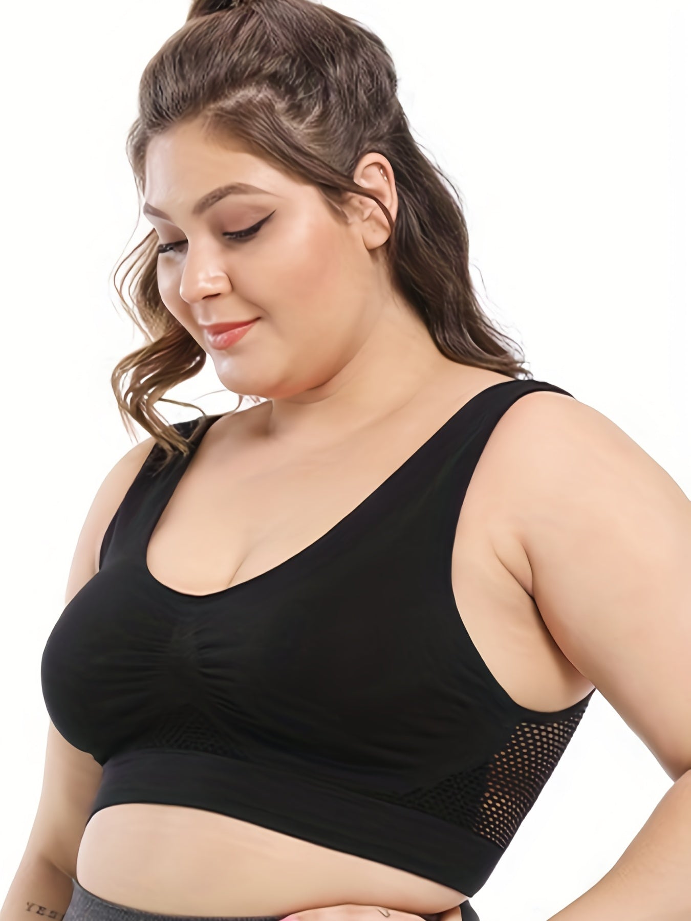 6 Pack Plus Size Seamless Wireless Bra Set High Stretch Hollow Mesh Lingerie