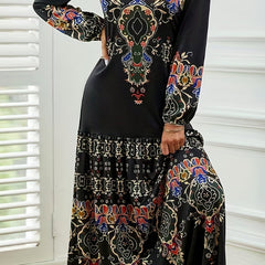 Tribal Print Long Sleeve Maxi Dress