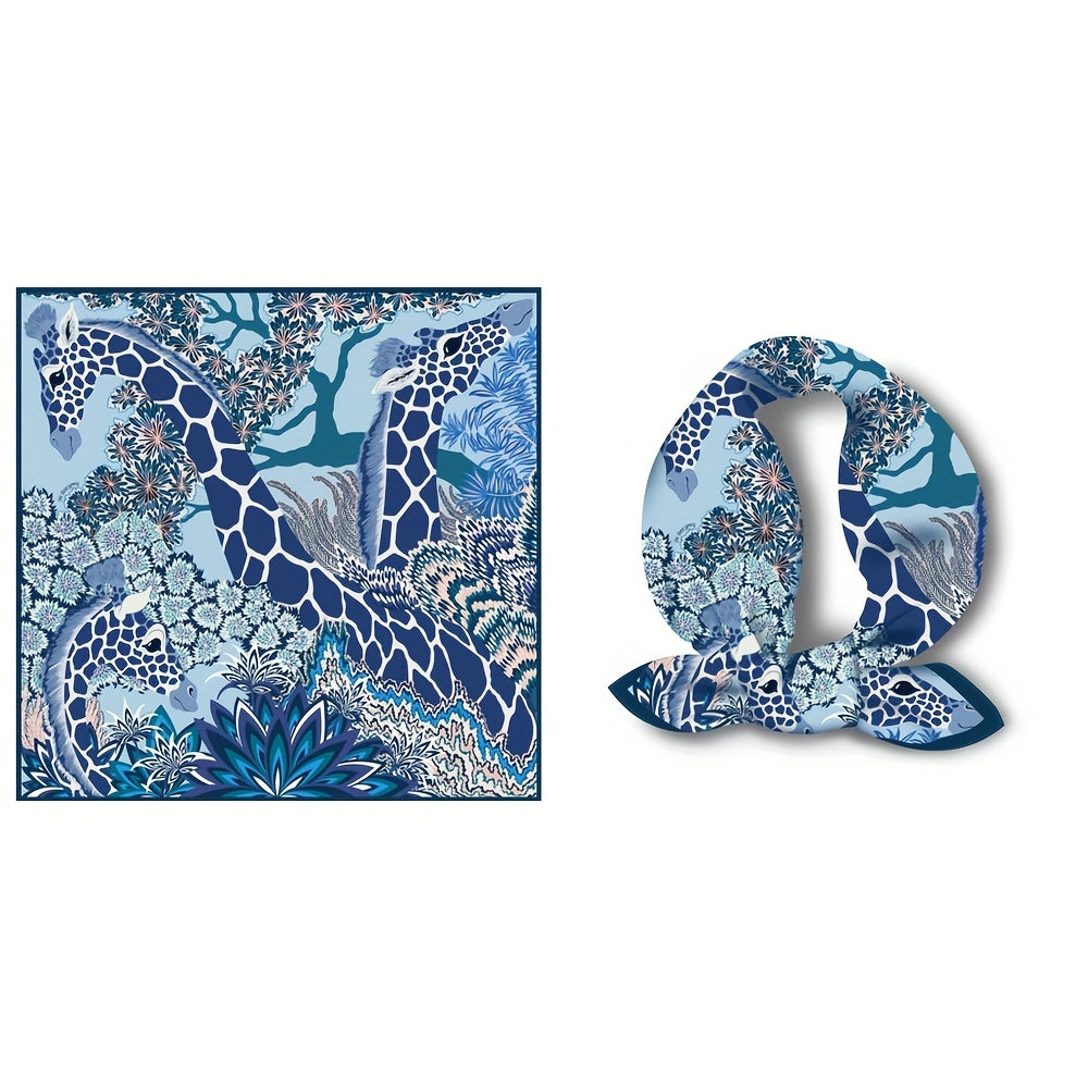 Cartoon Giraffe Print Bandana Boho Animal Pattern Square Scarf