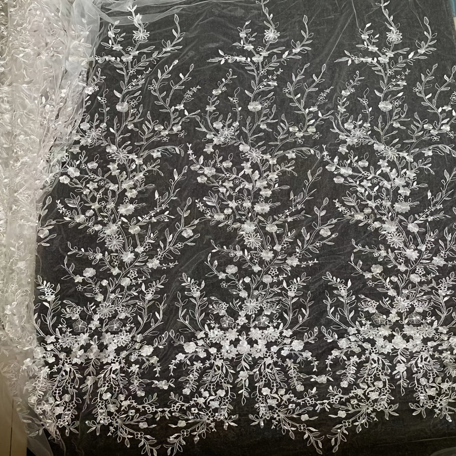 Floral Pattern Mesh Bridal Head Veil Sequin Lace Fabric Long Veil Wedding Access