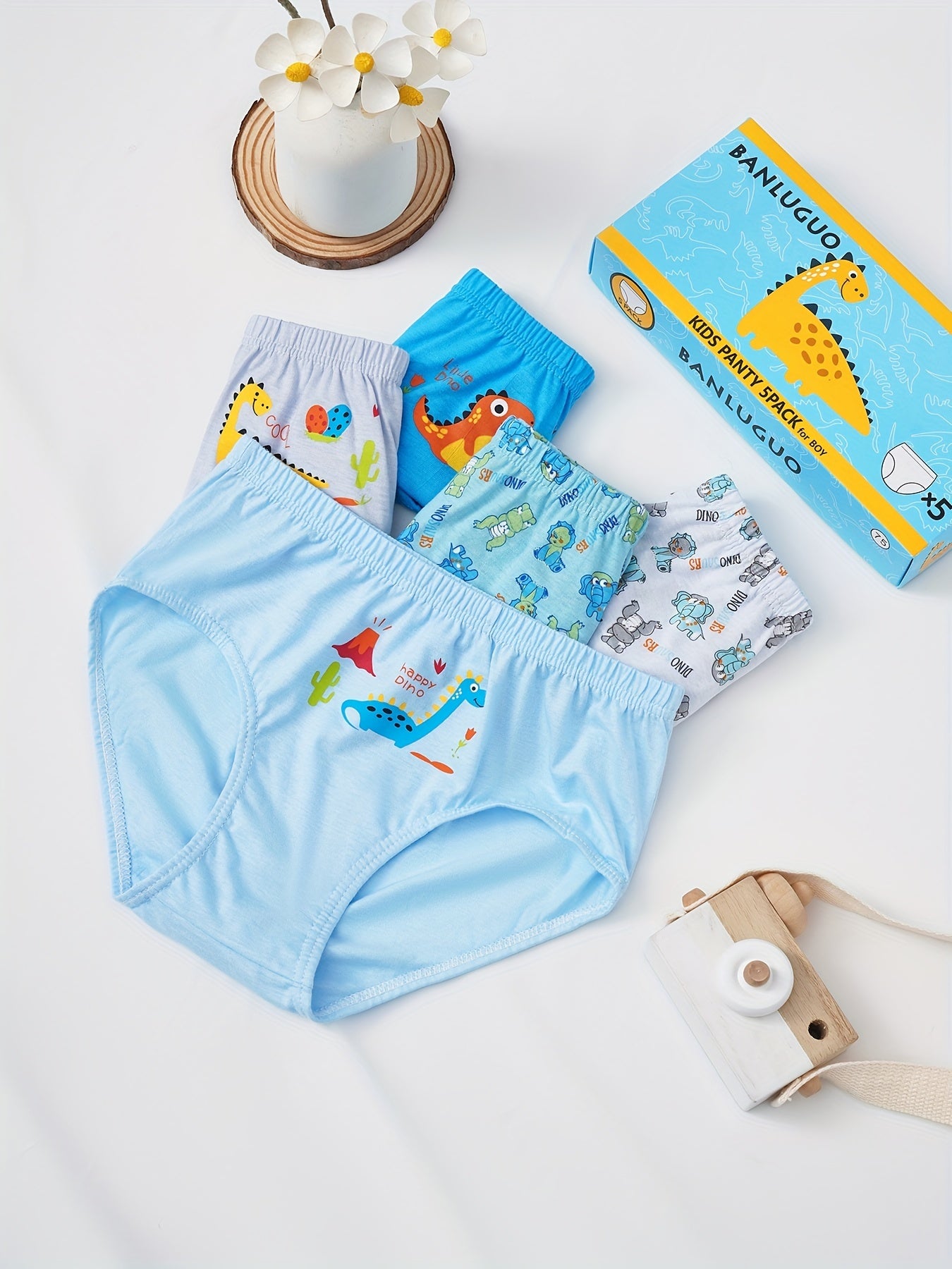 5pcs Boys Cartoon Dinosaurs Briefs Soft Comfortable Kids Clothes