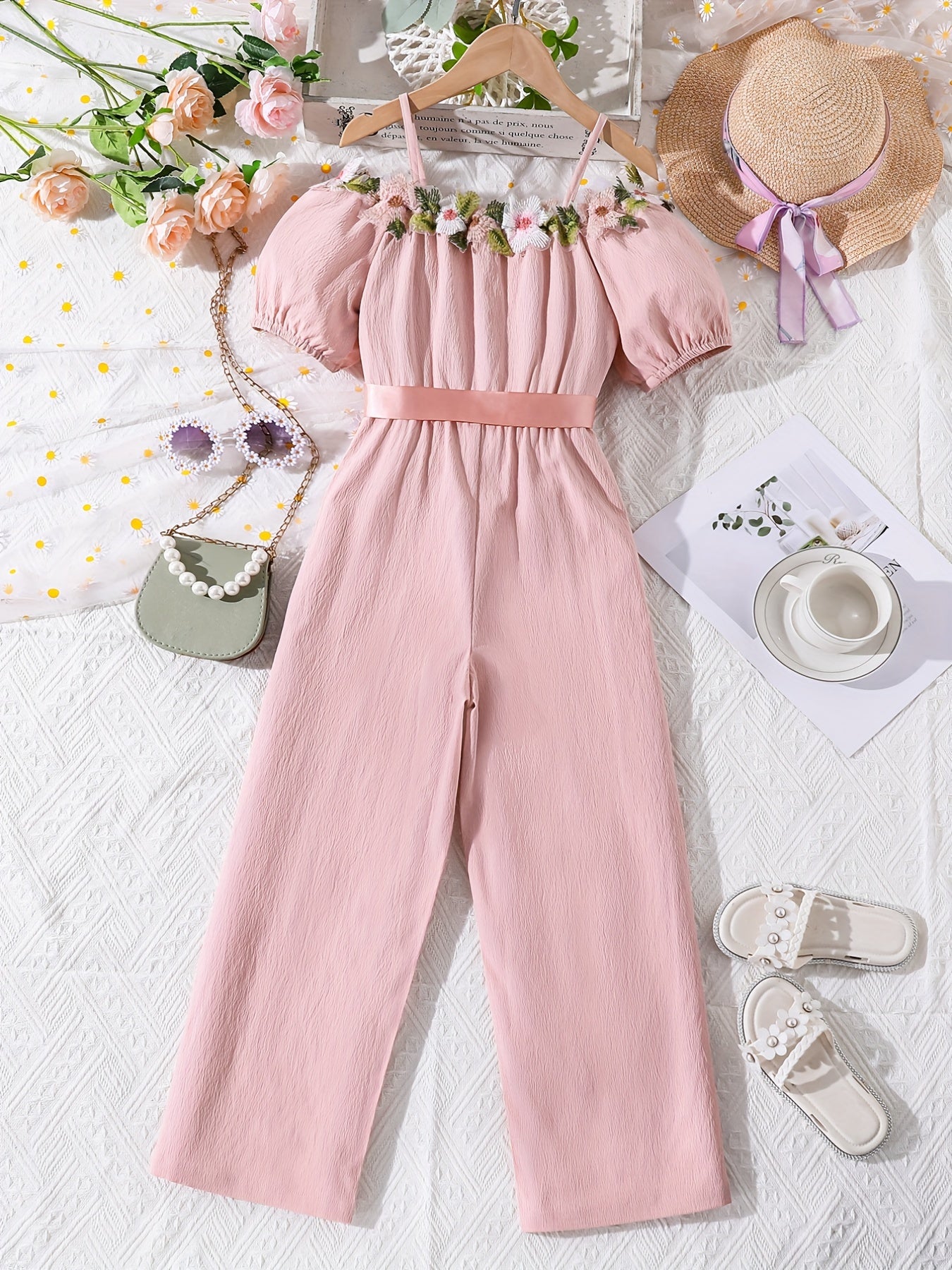 Girls Off Shoulder Summer Jumpsuit for Beach Vacation