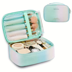 Large Capacity Gradient Makeup Bag with Brush Holder and Handle